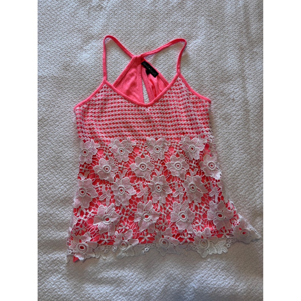 Derek Heart Neon Pink Floral Crochet Lace Racerback Cami Tank Top Medium